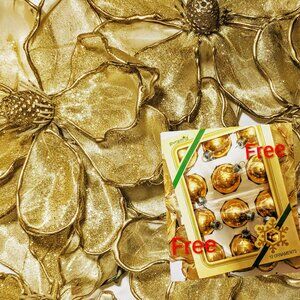 (6) VTG GOLD MAGNOLIA Ornaments 7" Xmas Tree Light Covers*12 FREE VTG ORNAMENTS*